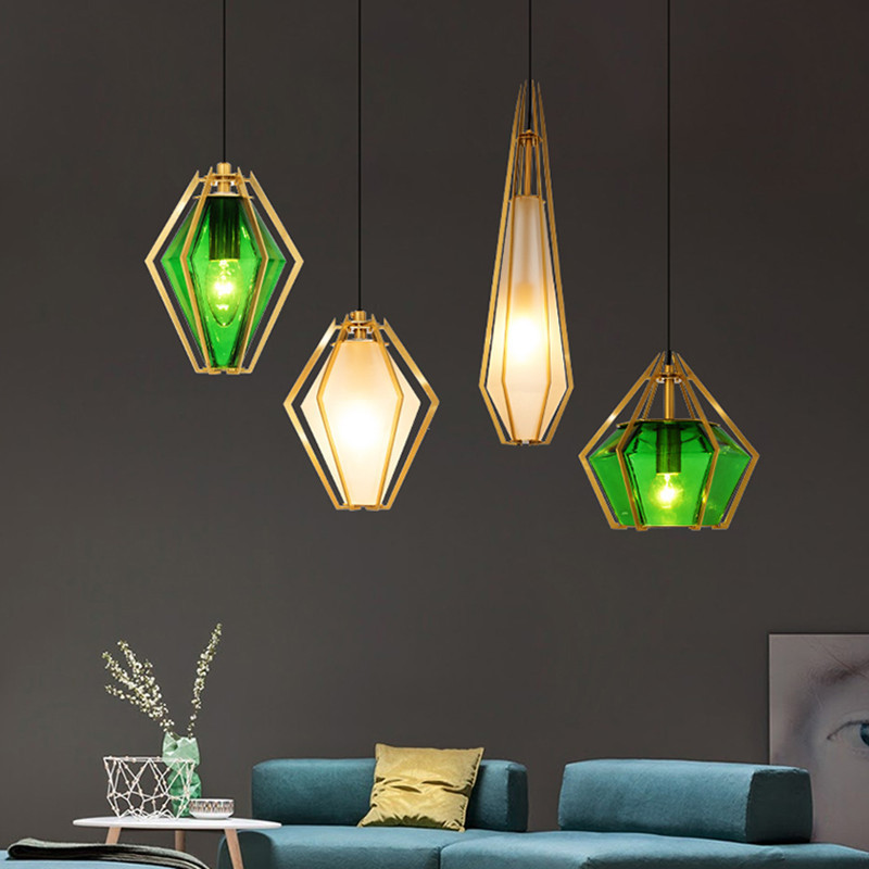 Nordic Restaurant Diamond Chandelier Bedroom Bedside Ins Net Red Glass Lamp Post-modern Simple Personality Hotel Lightweight and Luxury