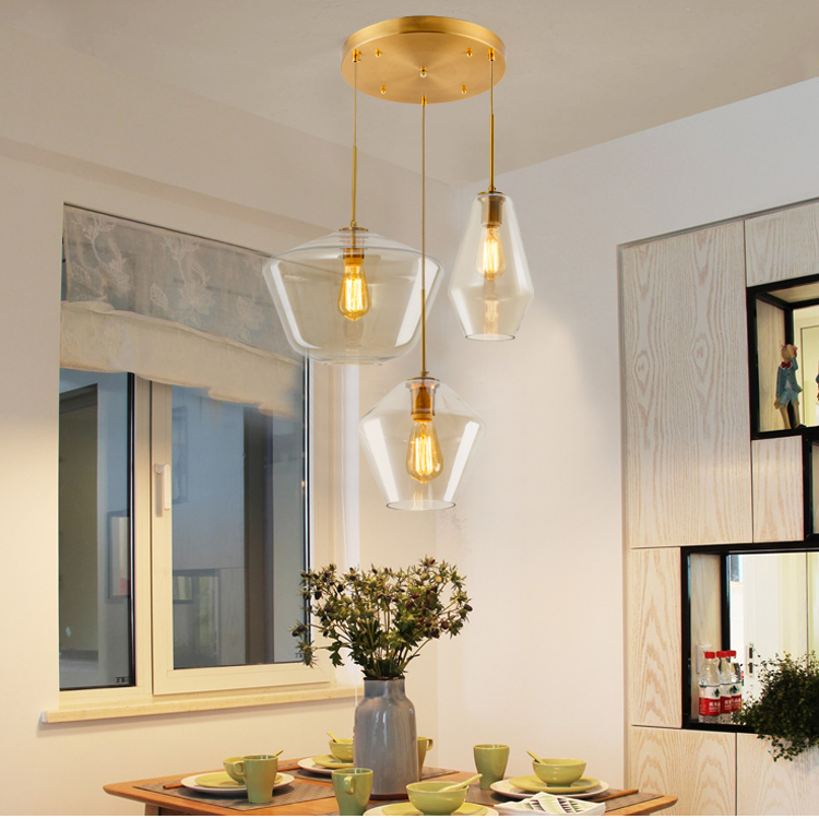 Nordic Restaurant Glass Lamp Modern Simple Chinese-style Home Corrugated Chandelier Creative Chandelier Living Room Bedside Lamp
