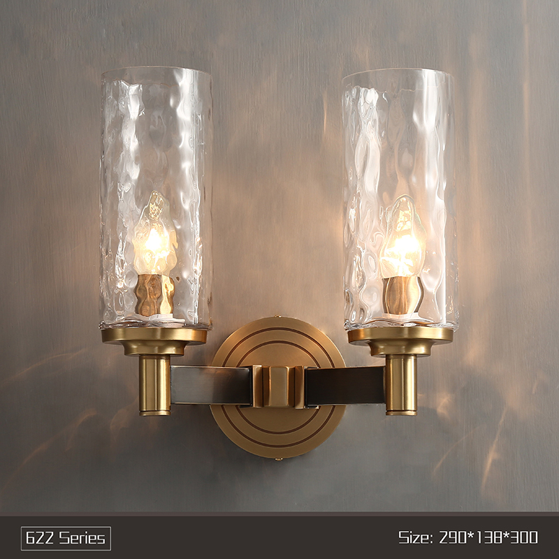 Crystal glass wall lamp copper living room bedroom creative villa model room wall lamp