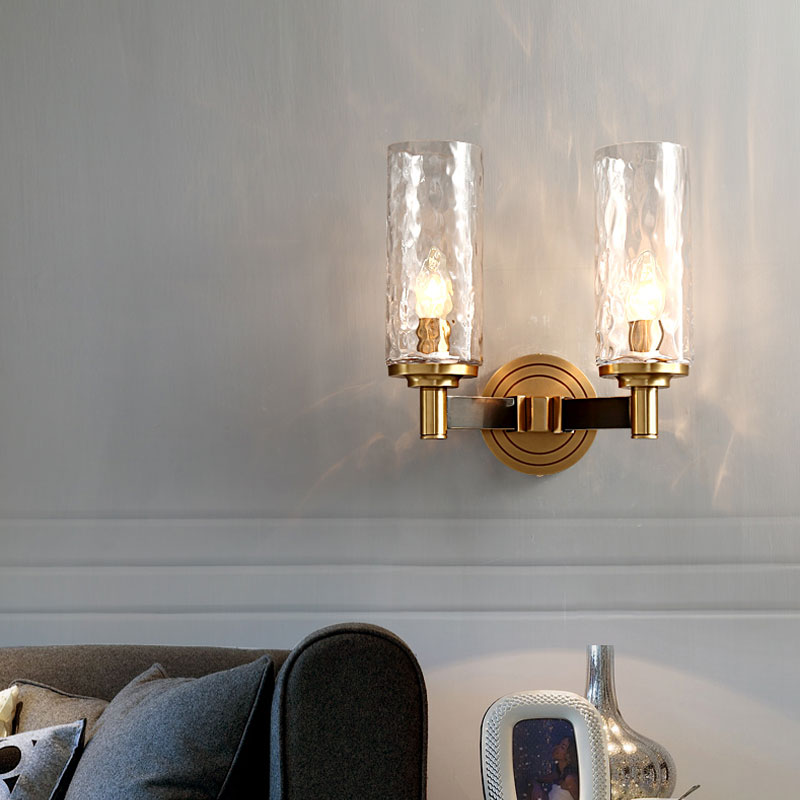 Crystal glass wall lamp copper living room bedroom creative villa model room wall lamp