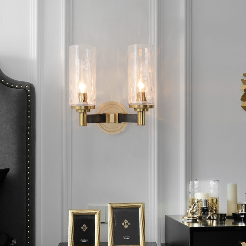 Crystal glass wall lamp copper living room bedroom creative villa model room wall lamp