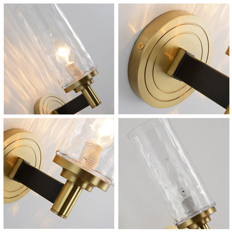 Crystal glass wall lamp copper living room bedroom creative villa model room wall lamp