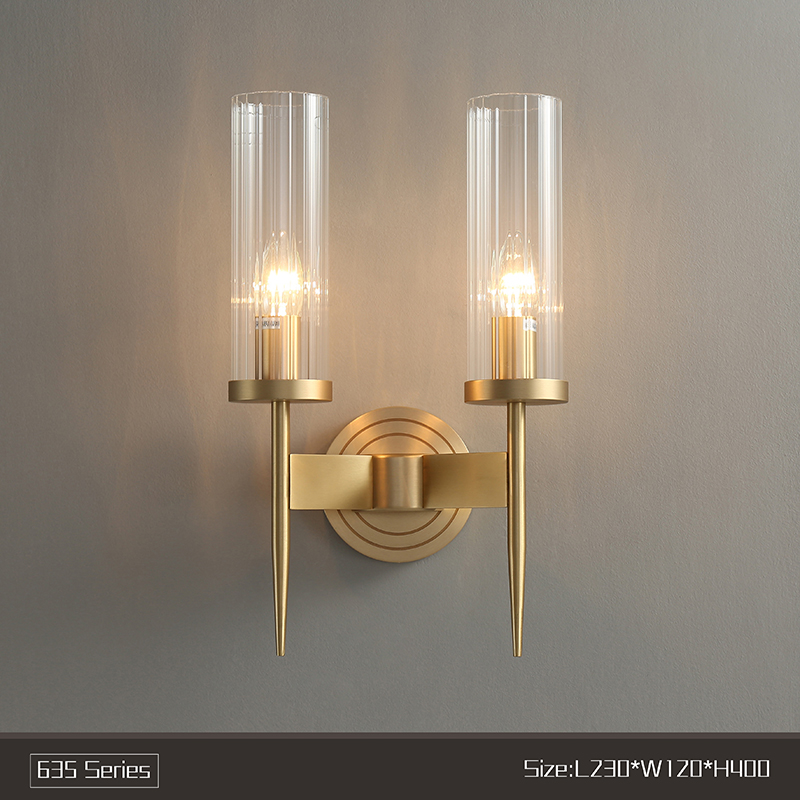 Copper wall lamp living room bedroom bedside lamp background wall simple glass wall lamp