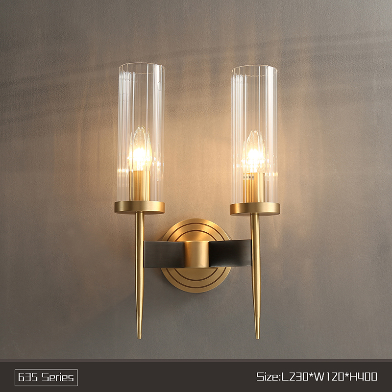 Copper wall lamp living room bedroom bedside lamp background wall simple glass wall lamp