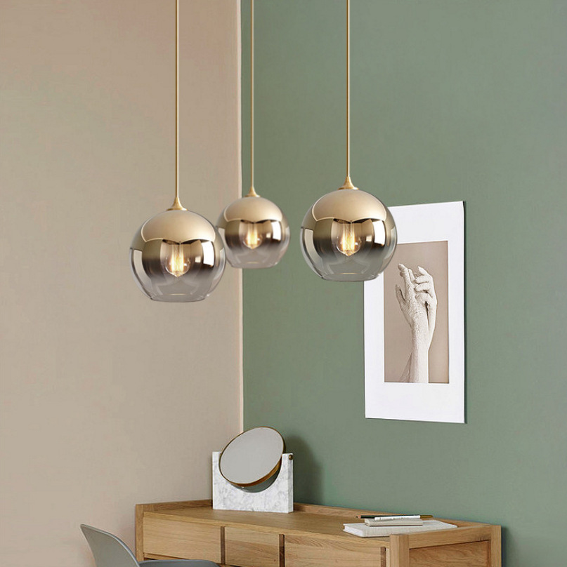 Nordic Simple Post-modern Bedroom Bedside Individual Creative Ballroom Tea Restaurant Golden Gradual Glass Ball Chandelier