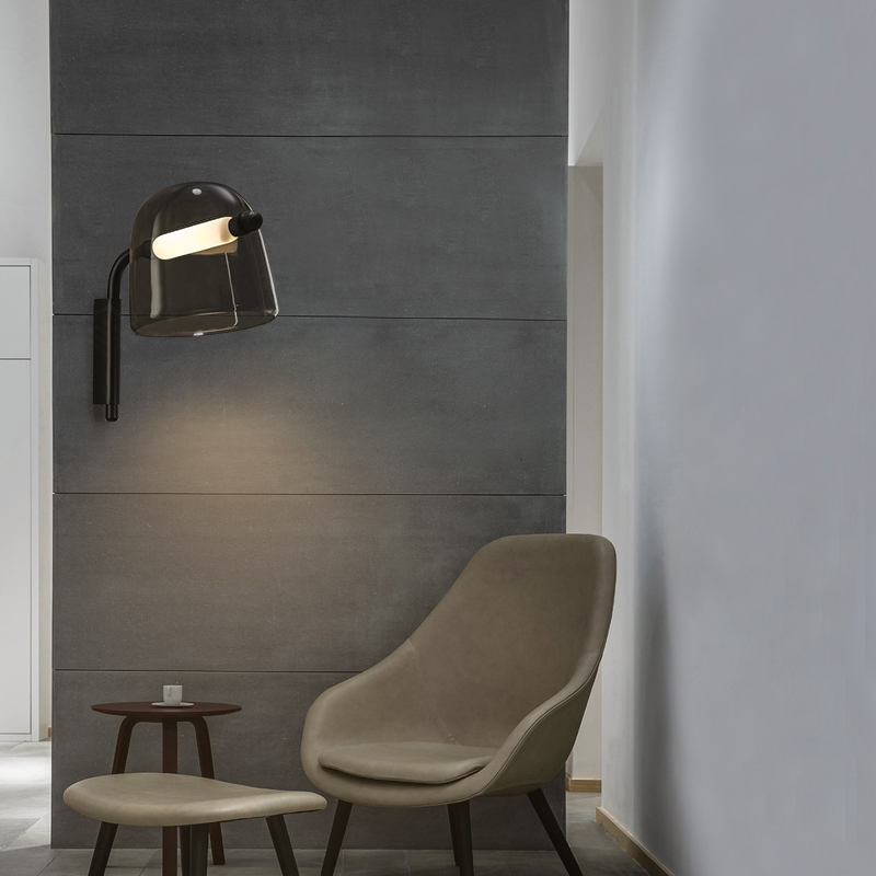 Nordic creative designer glass wrought iron wall lamp smoke gray lampshade living room bedroom aisle exquisite decorative lamps