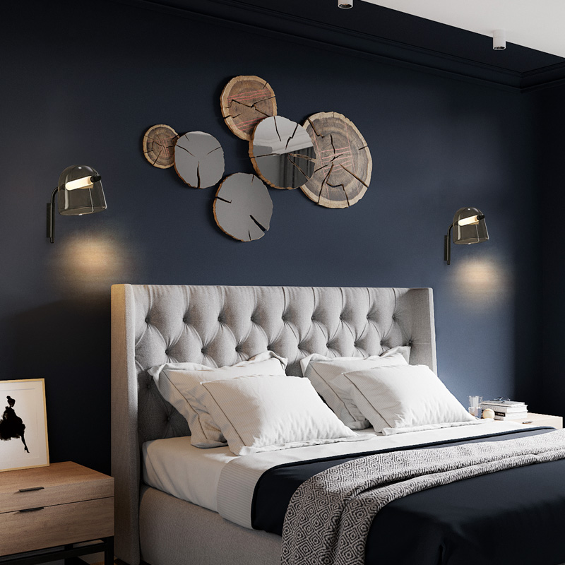 Nordic creative designer glass wrought iron wall lamp smoke gray lampshade living room bedroom aisle exquisite decorative lamps