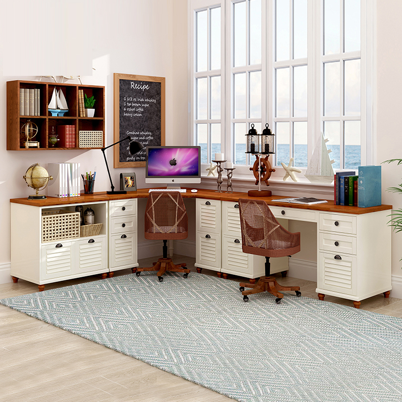 American country Mediterranean solid wood computer desk corner desk bedroom learning desk storage desk home