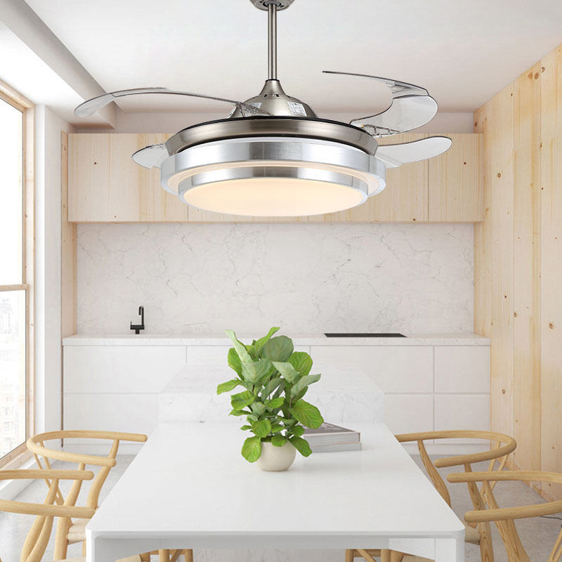 LED Frequency Converter Fan Lamp Invisible Living Room Ceiling Fan Lamp Restaurant Modern Simple Bedroom Electric Fan Contraction Fan Leaf