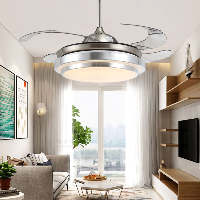 LED Frequency Converter Fan Lamp Invisible Living Room Ceiling Fan Lamp Restaurant Modern Simple Bedroom Electric Fan Contraction Fan Leaf