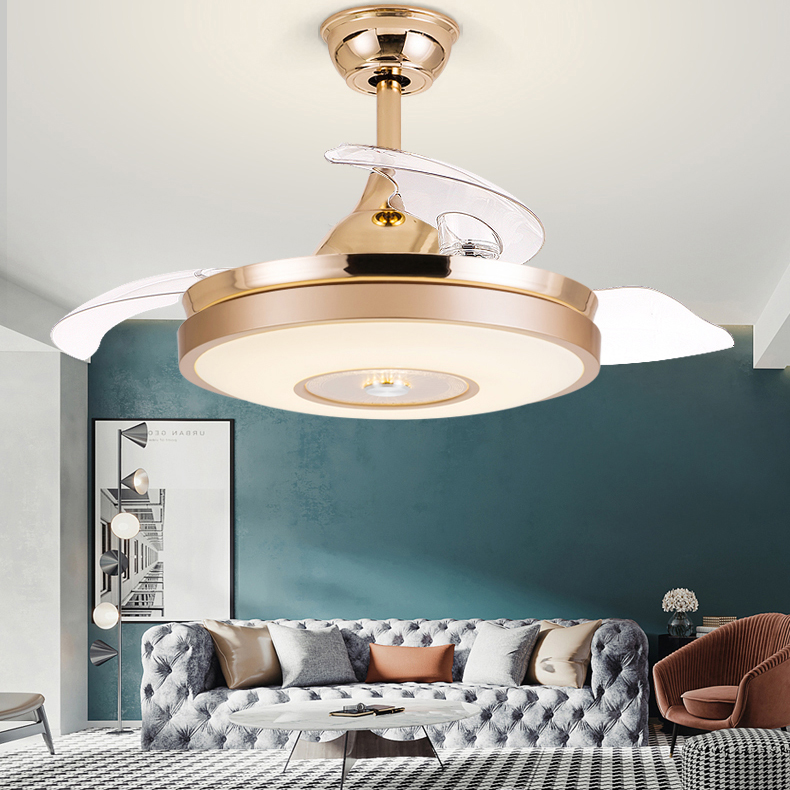 Invisible ceiling fan lamp LED lamp with remote control electric fan ceiling lamp Living room dining room bedroom simple golden fan lamp