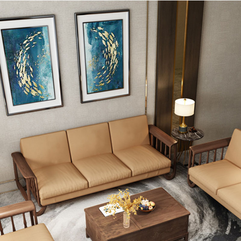 Nordic Triple Italian Down Dermal Sofa Head Cowhide Modern Chinese Solid Wood Art Sofa Combination