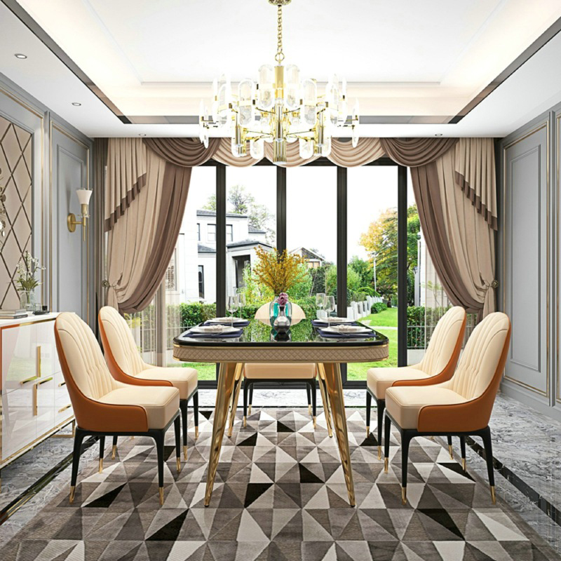 Postmodern Dining Table and Chair Combination Set Solid Wood Rectangular Marble Dining Table Light Luxury Furniture Small Household Dining Table
