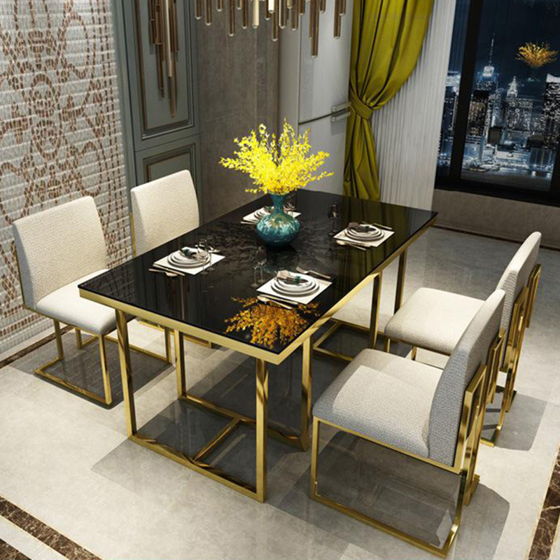 Postmodern Gold-plated Stainless Steel Table, Rectangular Tempered Glass Table, Table, Iron Table, Foot Table and Chair Set
