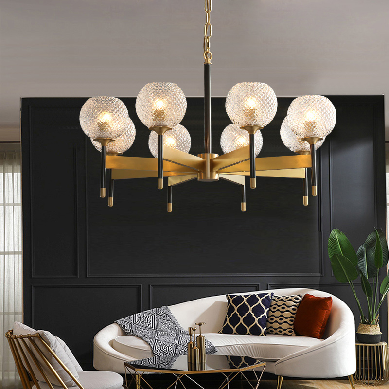 Chandelier living room lamp post modern crystal lamp atmosphere restaurant lamp American copper lamp bedroom art lamp