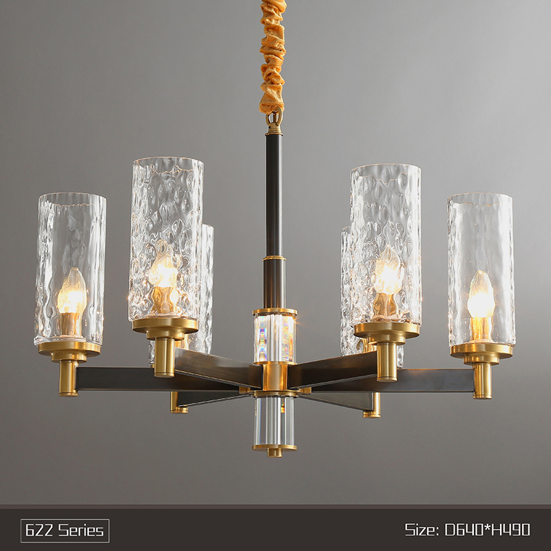 Copper crystal chandelier American style living room chandelier simple design retro copper lamps