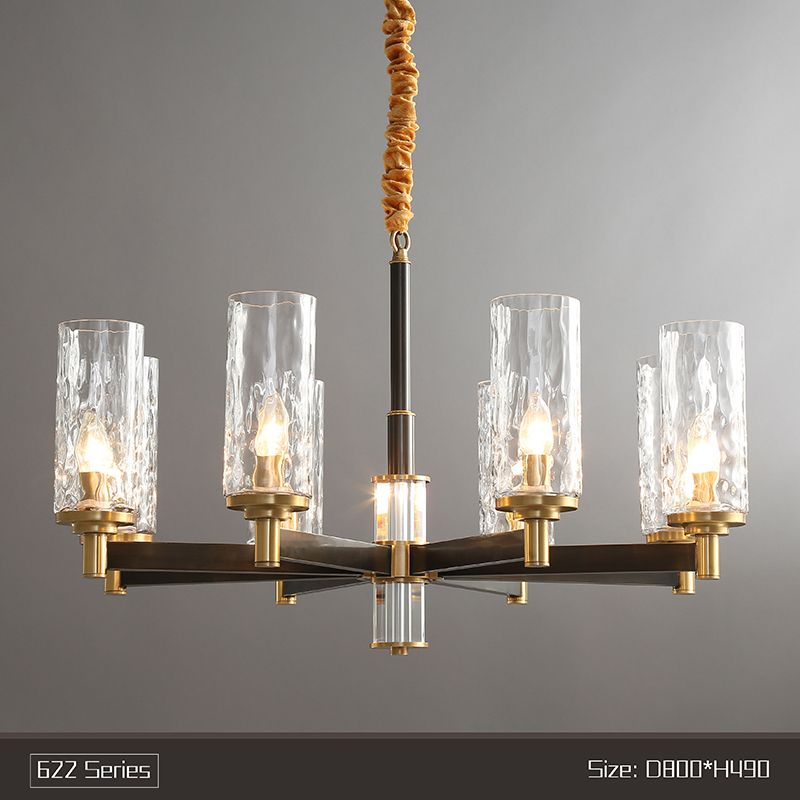 Copper crystal chandelier American style living room chandelier simple design retro copper lamps