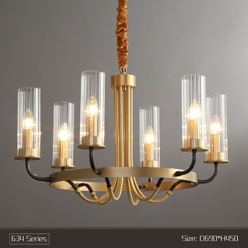 Light luxury copper chandelier living room personality creative pure copper restaurant bedroom lamp