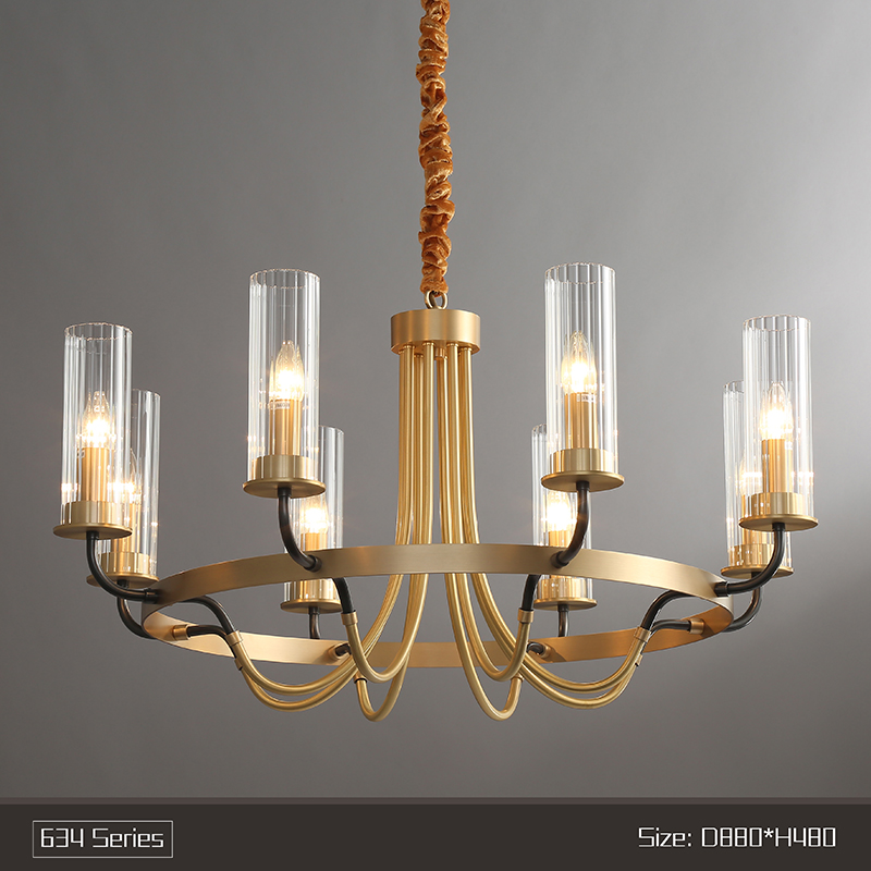 Light luxury copper chandelier living room personality creative pure copper restaurant bedroom lamp