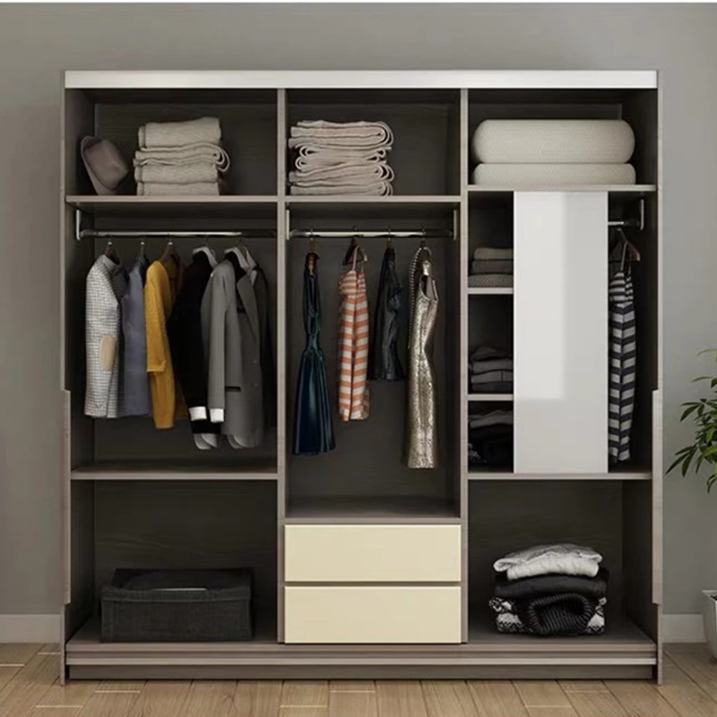 Bedroom double color wardrobe design furniture bedroom wooden sliding door wardrobe