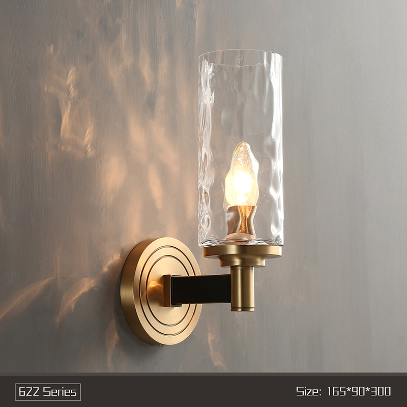 Crystal glass wall lamp copper living room bedroom creative villa model room wall lamp