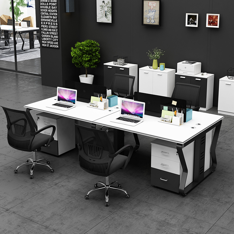 Office furniture fashion black and white and the clerk office desks and chairs screen employees a combination of 4 a conference table