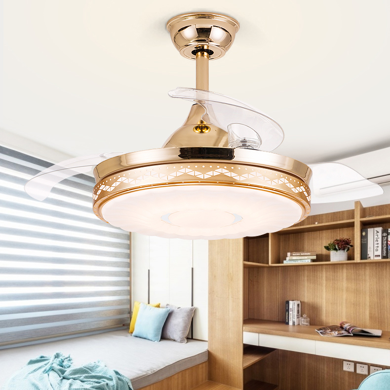 Invisible ceiling fan lamp LED lamp with remote control electric fan ceiling lamp Living room dining room bedroom simple golden fan lamp