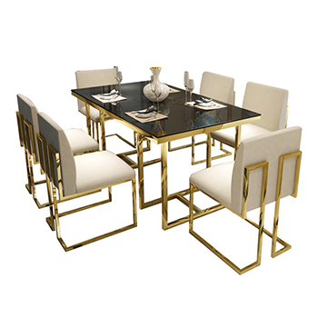 Postmodern Gold-plated Stainless Steel Table, Rectangular Tempered Glass Table, Table, Iron Table, Foot Table and Chair Set