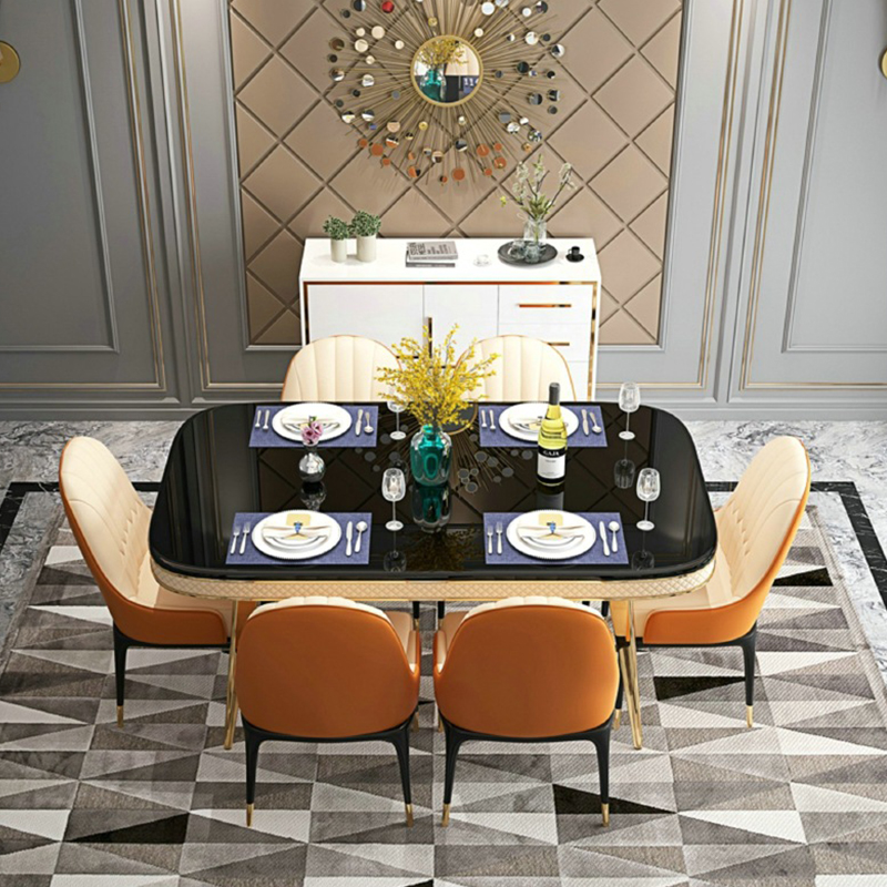 Postmodern Dining Table and Chair Combination Set Solid Wood Rectangular Marble Dining Table Light Luxury Furniture Small Household Dining Table