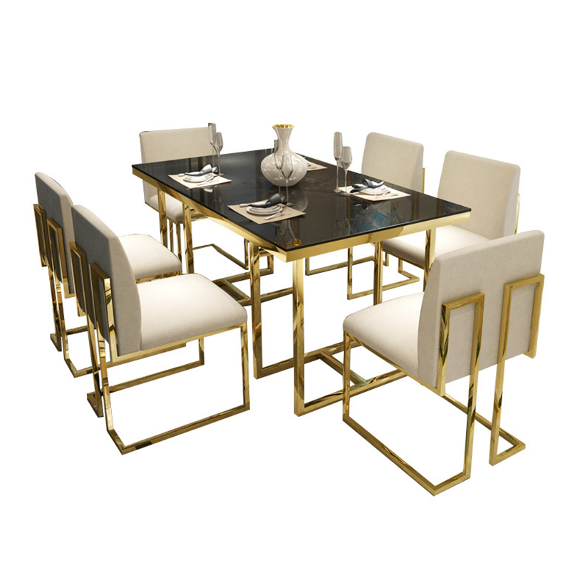 Postmodern Gold-plated Stainless Steel Table, Rectangular Tempered Glass Table, Table, Iron Table, Foot Table and Chair Set