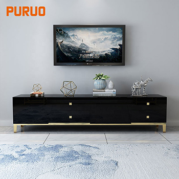 Home storage wood tv cabinet black glass TV stand furniture