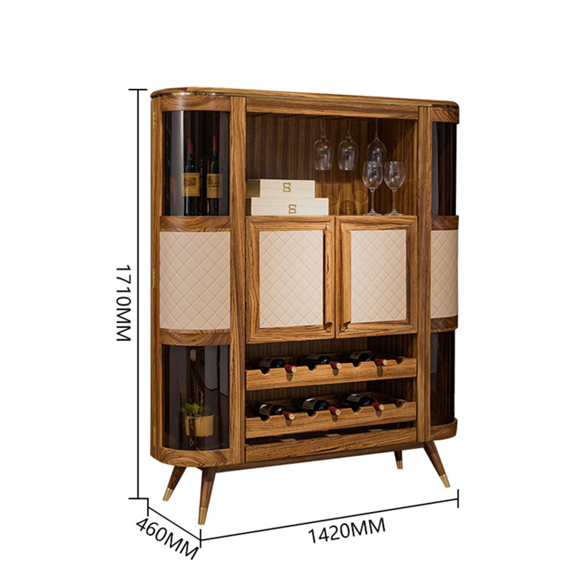 Modern luxury home living room furniture solid zebra wooden red wine display cabinet