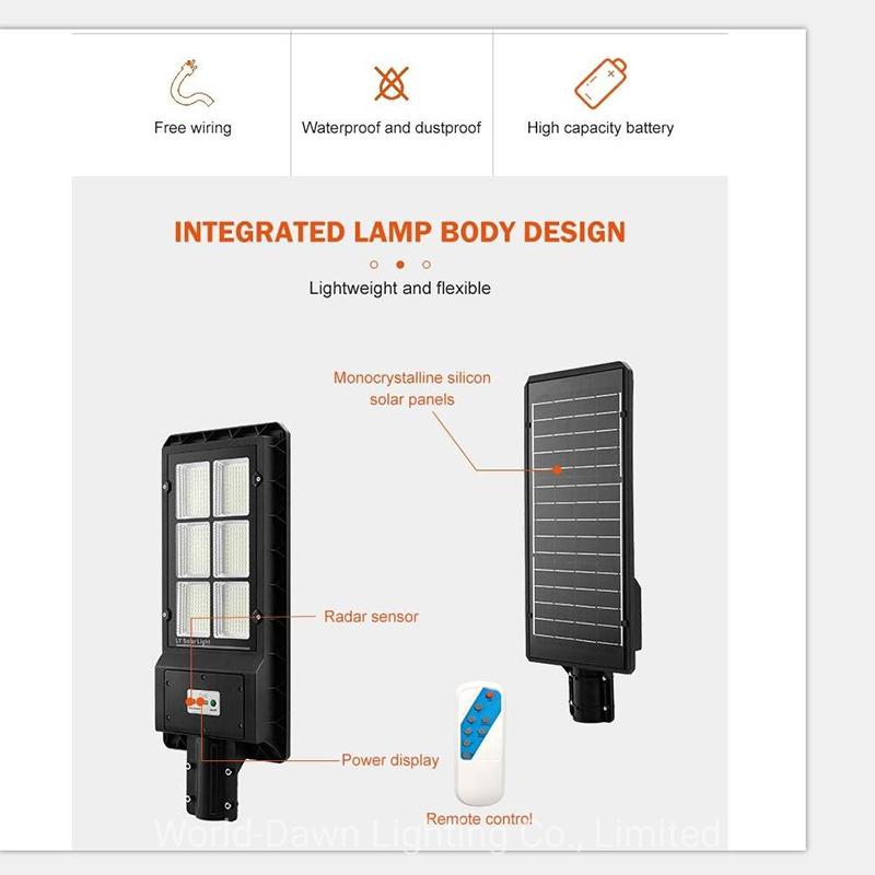 All-in-One Integrated Outdoor Garden LED Solar Street Lamp with Radar Sensor